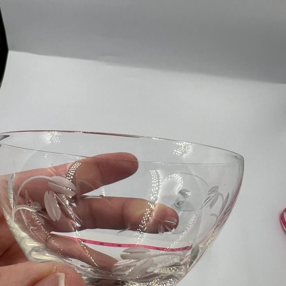 Vintage Clear Etched Champagne Wine Glasses Floral Flower Set 2 MCM Midcentury - Picture 3 of 12